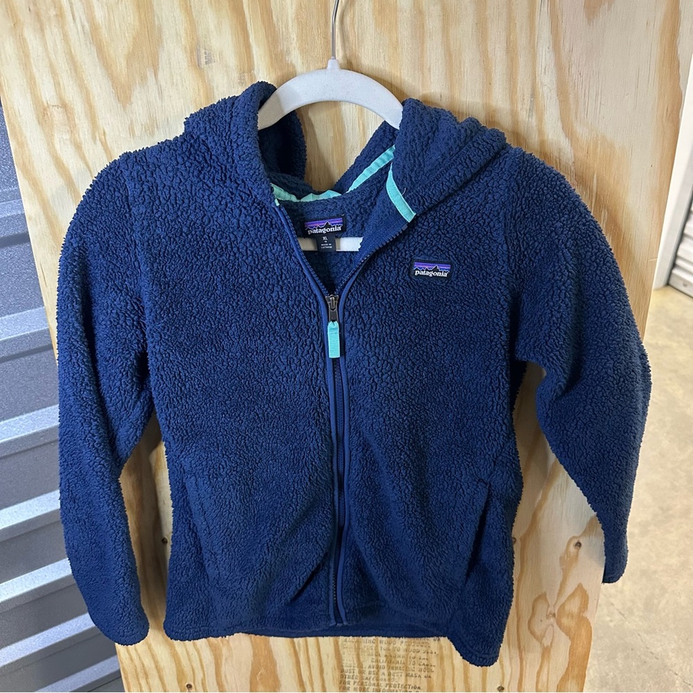 Patagonia Girls' XL (14) Fleece‎ Hooded Jacket – Navy Blue